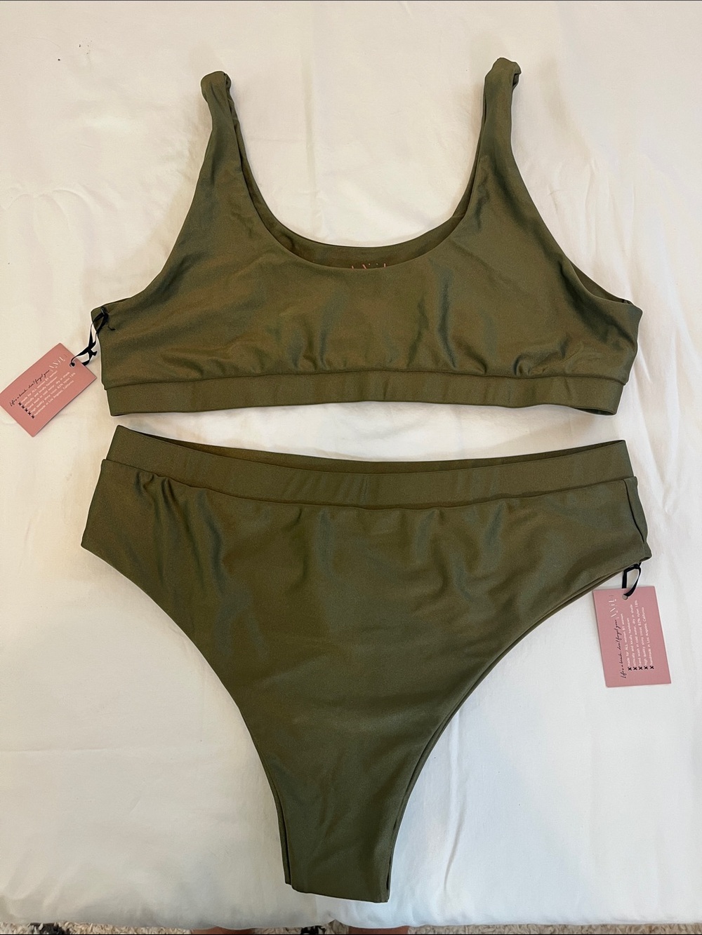 Scoop Neck Olive Green Bikini Set - Women
